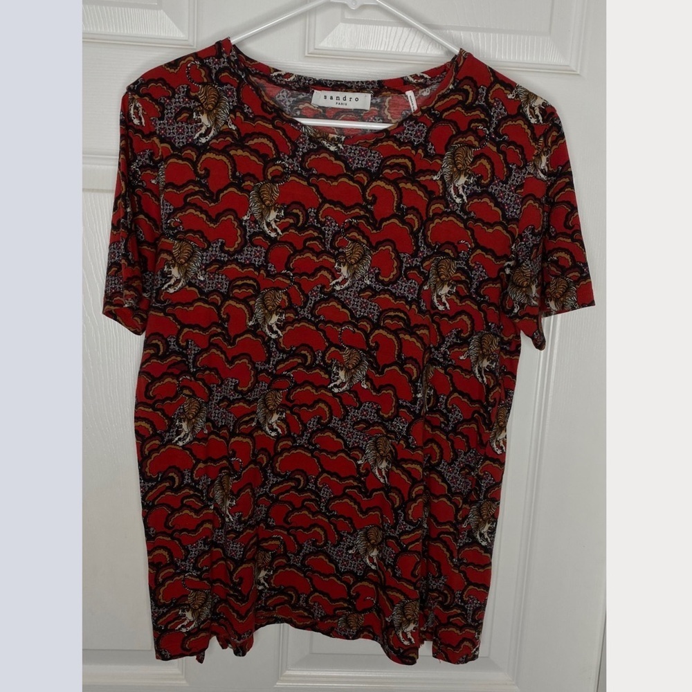 Sandro Paris Tiger Print Graphic Top Sz XS - Picture 5 of 11